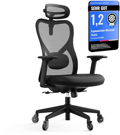 Yaasa Chair Plus, TESTSIEGER-Bürostuhl des Jahres 2026, Flüsterrollen,150kg