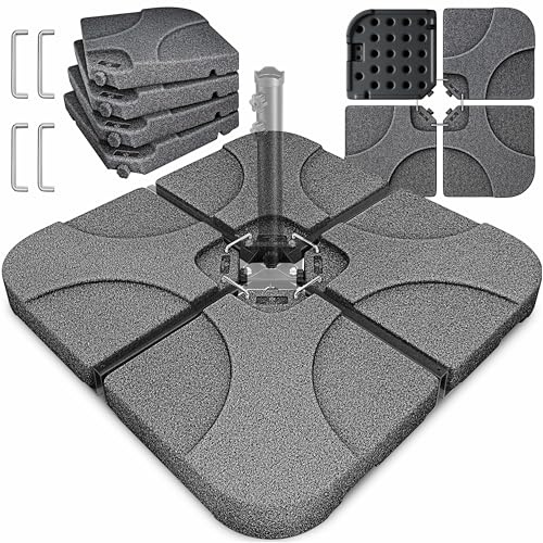 KESSER Lot de 4 pieds de parasol pour parasol déporté - 60 l/80 kg - À remplir avec de l'eau ou du sable - Avec connecteur en métal - Pied de parasol déporté en plastique