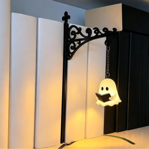 Library Lantern-Decorative Bookshelf Lighting, Mini Bookshelf Lamp, Vintage LED Book Nook Light for Reading Corner, Warm Mini Bookcase Lamp for Desk, Shelf & Home Decor, Gift for Book Lovers (Ghost)