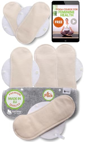 Made in EU – Reusable Sanitary Pads for Light Flow (6 Pack, S+M) – High-Temp Washable, Durable Cloth Period Pads for Women & Teens – Breathable Organic Cotton & Secure-Fit for Menstrual Comfort