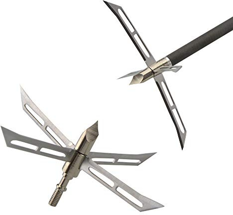 SHARROW 6/12pcs Pointe de Flèche à 4 Lames Broadheads 186 Grains Acier Inoxydable Chasse Têtes de Flèches pour Flèches de Carbone d'arbalète (6)