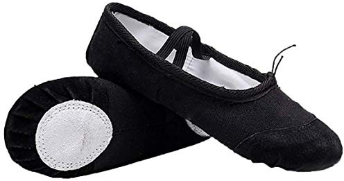 Zapatillas de Ballet con Suela Partida, Lona Transpirable con Punta en Cuero, Gomas de Sujeción Precosidas (31, Negro)