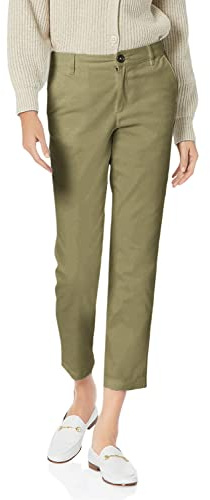 Amazon Essentials Women's Mid-Rise Slim-Fit Stretch Cotton Twill Cropped Capri Khaki Pants (Available in Plus Size), Washed Olive, 10