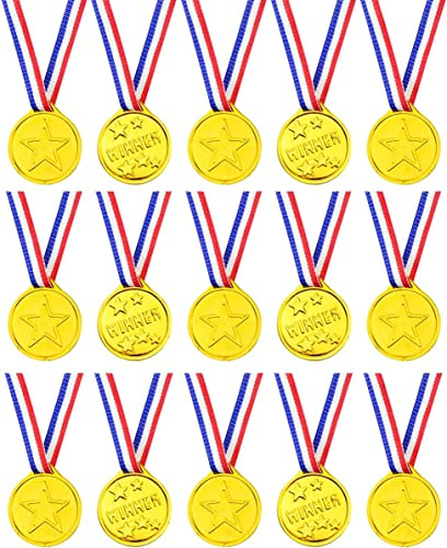 6Pcs Plastic Gold Medals Kids Children's for Classroom School Sport Day Star Winners Kids Sports Day Olympic Game Prizes Awards Toys Bag Fillers
