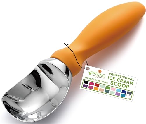 Spring Chef Ice Cream Scoop with Soft Grip Handle, Professional Heavy Duty Sturdy Scooper, Premium Kitchen Tool for Cookie Dough, Gelato, Sorbet, Mango