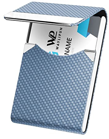 Waylipun Visitenkartenetui, Professioneller Kartenhalter für Visitenkarten zur schonenden Aufbewahrung Ihrer Karten, PU Leder Visitenkartenetui mit Magnetverschluss für Büro Herren Damen - Blau