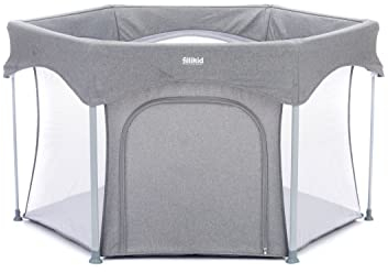 Fillikid Laufgitter 6-eckig Athen Exklusiv | Laufstall Baby klein klappbar & Tragetasche | Kinder Schutzgitter | 6 eckiges Krabbelgitter ab 6 Monate | gepolsterte Bodenfläche