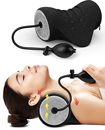 BLABOK Nacken-und Schulter-Relaxer,tragbares zervikales Traktionsgerät,Nackendehner,Nackenhaltungskorrektur,Chiropraktik-Kissen zur Linderung von Kiefergelenksschmerzen (Blackgray)