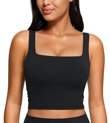 CRZ YOGA Damen Butterluxe Sport BH Gepolstert Ohne Bügel Crop Tops Atmungsaktive Yoga Tank Top Fitness Workout Sports Bra Schwarz 38