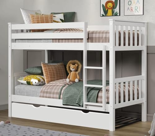 Genérico MUEBLESYA-Litera Madera Convertible Dos Camas Blanco-Litera Doble Juvenil de Pino Macizo-litera 90 cm x 190 cm Blanca (con Cama Nido)