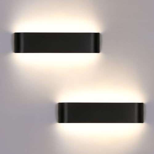 Lightess 2 Piezas Lampara Pared Interior Negro, 16W Apliques de Pared de LED, 4500K Blanco Neutro Moderna Luz de Aluminio Perfecto Dormitorio para Salón Dormitorio Sala
