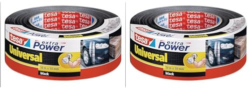 tesa extra Power Universal Gewebeband - Gewebeverstärktes Ductape zum Reparieren, Befestigen, Bündeln, Verstärken oder Abdichten - Schwarz - 50 m x 50 mm (Packung mit 2)