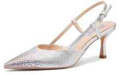 QUEEN HELENA Decollete con Tacco Basso Scarpe Eleganti con Strass Donna K3334 (Argento, Sistema Taglie Calzature EU, Adulto, Donna, Numero, Media, 37)