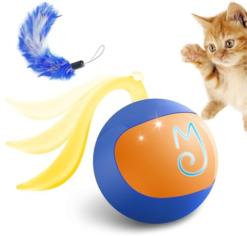 Migipaws Interactive Cat Ball Toy Set, Fun Tracker, Automatic Rolling Chase Ball with Fluffy Tail, Quiet Rechargeable Cat Enrichment Toy