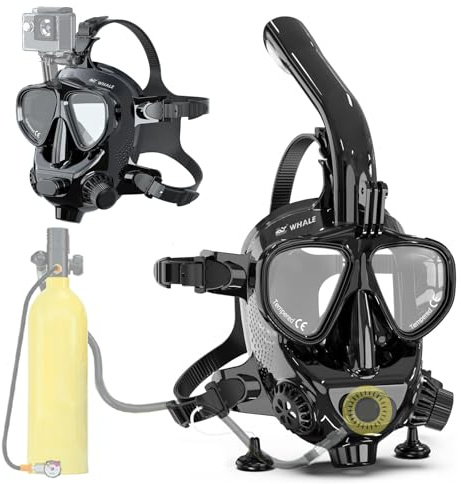 Adult Diving Mask Full Face Snorkelling Mask with Camera Mount Matching Oxygen Tank Connector Suitable for All Kinds of Diving Sports