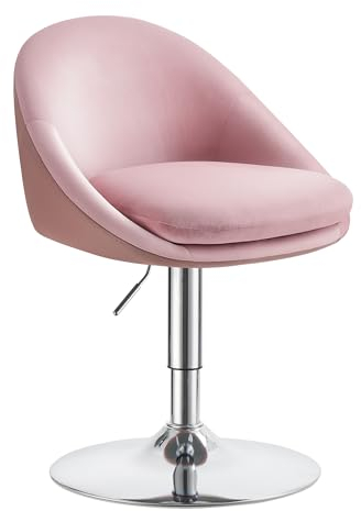VASAGLE Stuhl verstellbar, Schminkstuhl, Bürostuhl, drehbar, Barhocker mit Rückenlehne und Sockel, Stahl, für Theke, Büro, Schminktisch, Esszimmer, pastellrosa LJB100R01