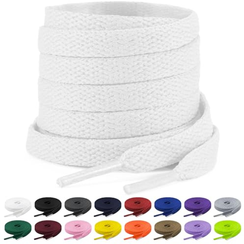 Shecret Lacci Scarpe, 2 Paia Lacci Piatti per Sneakers, Lacci e Stringhe Sportivi Piatti da 8mm Per Scarpe da Ginnastica, Corsa, Adulti, Bambini, Poliestere (Bianco, 110 cm - 2 Paar)