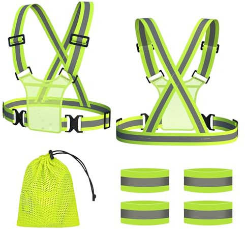 Cokaca 2 Stk Warnweste Fahrrad, Reflektierende Sicherheitsweste, Leicht Hohe Sichtbarkeit Warnweste Motorrad, Einstellbar Reflektorweste Fahrrad für Erwachsene & Jugendliche, mit 4er Reflective Cuffs