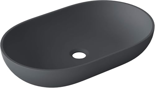 doporro Waschbecken Aufsatzwaschbecken 54x34x10,5cm mineralguss Waschschale aus hochwertigem Gussmarmor in Anthrazit matt DIN-Anschlüsse Colossum808