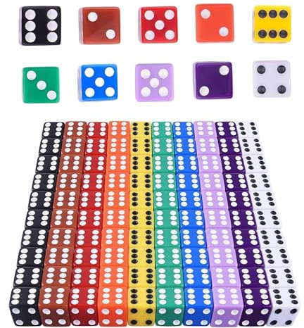 HUAZIZ 100 Piezas Dados (6 Caras,16mm),Angulo Recto Coloridos Dados para Juegos de Dados, Anza de Matemática, Regalos, Party Favor-10 Colores