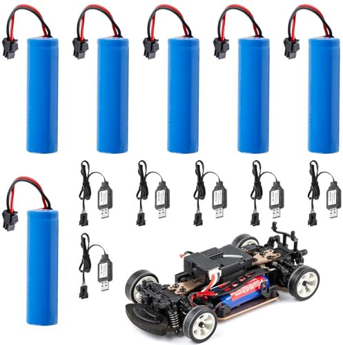 6x 3 7 Volt 1200mAh Batteria RC agli ioni di litio da 3,7 V Batteria di ricambio con cavo di ricarica USB, batteria SM-2P Plug Batteria RC ricaricabile per carri armati, auto, veicoli RC, robot