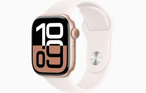 Apple Watch Series 10 [GPS, 42mm] - Cassa Oro Rosa in Alluminio con Cinturino Sport Rosa fard, M/L (Ricondizionato)