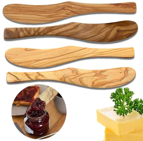 Olive Wooden Butter Knife Spreader, Handmade 6.8 Inch Peanut Butter Knives for Jam, Cheese, Cream, Bread Sandwich Spreaders, Mini Spreader Serving Utensil Set for Breakfast Picnic (4PCS Butter Knives)