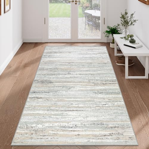 VSIWB Teppich Läufer Flur 80x150 cm, Leichter Kurzflor Küchenteppich, Waschbarer Teppich, rutschfest Küchenläufer, Teppich Flur, Beige Teppich Läufer für Wohnzimmer, Küche, Diele, Eingang, Balkon