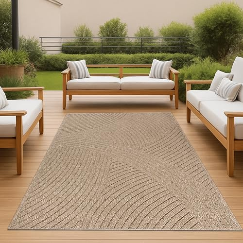 Teppich-Traum Outdoor Teppich Esszimmer Flur Kinderzimmer strapazierfähig pflegeleicht wetterfest UV-beständig Naturbeige 120 x 160 cm