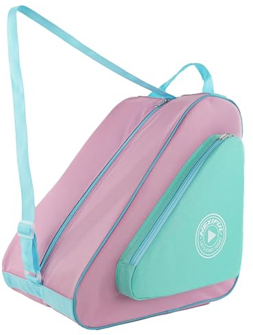 HEXIFUL Skate Bag to Carry Ice Skates, Inline Skates, Roller Skates and Quad Skates for Both Kids and Adults (Mint-Pink/Blue 025)