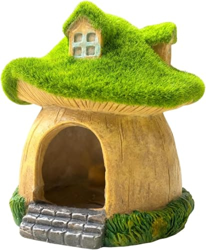 XinYangMao Décoration Aquarium Maison Hobbit en Résine avec Mousse - Cachette pour Poisson Betta, Abri pour Crevettes - Ornement pour Aquascaping et Terrarium
