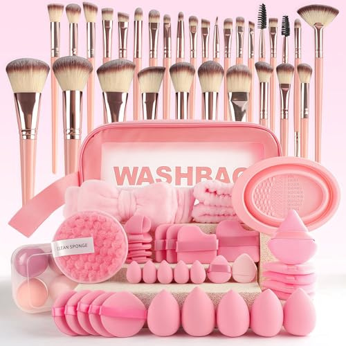 Set di 67 pennelli professionali da trucco e kit per la cura della pelle, set completo di strumenti per il trucco con spugne cosmetiche, borsa portaoggetti, fascia per fondotinta, cipria, correttori