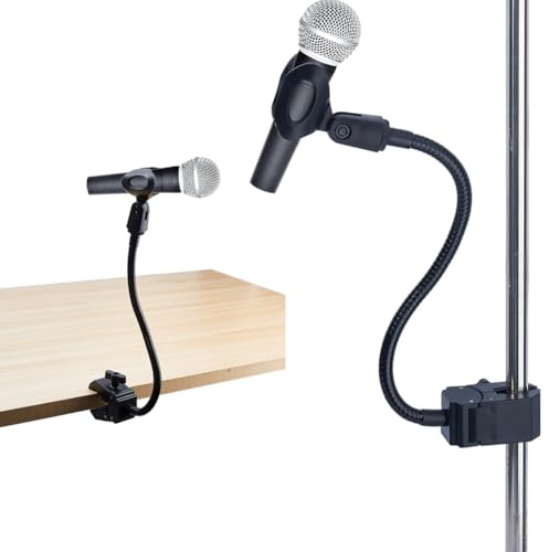 DICOSMETIC 1 soporte de micrófono de cuello de cisne, soporte de micrófono de mesa con brazo de micrófono de 11.7 pulgadas para conferencias, clases de coro, boda, concierto, fiesta, color negro