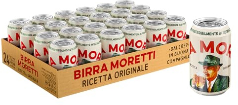 Birra Moretti Ricetta Originale, Cassa con 24 lattine da 33cl, Birra Lager a Bassa Fermentazione, Gusto Delicato ed Equilibrato, Gradazione 4,6% Vol