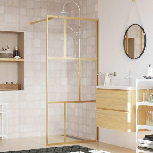 Parete doccia a pavimento, in vetro trasparente ESG, dorato, 80 x 195 cm, con telaio in alluminio regolabile, paraspruzzi, divisorio per vasca da bagno, senza cornice