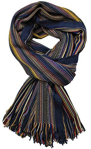 Rotfuchs Bufanda de lana Bufanda de punto XXL Bufanda de mujer Bufanda de invierno Bufanda de hombre rayas azul amarillo 180 x 45 cm