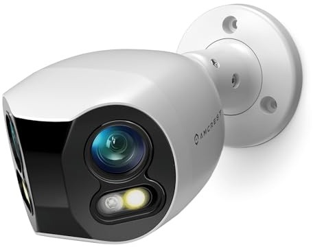 Amcrest Dual-Lens 4K (8MP) Outdoor Security POE Camera, 2 x 4MP Lenses PoE AI Bullet IP Camera, 65ft Night Color, Face Detection, Panoramic 180° FOV, 4K@15fps IP8M-DLB2998EW-AI (White)