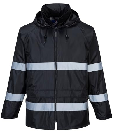 Portwest F440 Men's Hi Vis Waterproof Rain Jacket - Classic Iona Reflective Rain Jacket Black, XX-Large