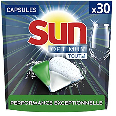 Sun Cápsulas para lavavajillas Optimum todo en 1 limón Bergamota x30, eficacia impregnable, ingredientes naturales, limpieza, brillo y perfume fresco, 30 pastillas