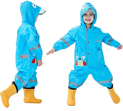 Baogaier Pöl-kostym, barn, vattentät kostym, pojkar, flickor, allt-i-ett, regndräkt, lätt, djurmönster, onesie, regnkläder, barn, regnrock, lätt, snabbtorkande, reflekterande rand för unisex, småbarn,