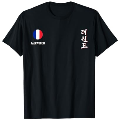 MartialArtsShop Homme T-shirt Taekwondo France Noir S Coupe Classique Manche Courte Col Rond Uni Standard Imported Adulte Homme