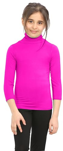 Hamishkane® Ny sköldpadda hals topp barn, avslappnad långärmad t-shirt flickor', barn pikétröjor flickor & pojkar t-shirt för skola och sport, sköldpadda hals unisex topp, Neon rosa, 3-4 År