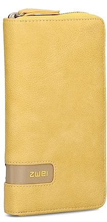 Zwei große Damen Geldbörse M.Wallet MW2 Portemonnaie aus weichem Kunstleder, Geldbeutel mit umlaufendem Reißverschluss, 15 Kartenfächern, 2 Scheinfächern, Münzfach & Sichtfach (Lemon)