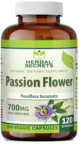 Herbal Secrets Passion Flower 700 Mg | Veggie Capsules Supplement | Gluten-Free | Made in USA (1 Pack | 240 Count)