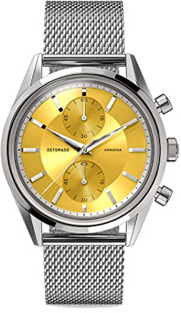 DeTomaso ARMONIA Chronograph Gelb Damen-Armbanduhr Analog Quarz Mesh Milanese Silber
