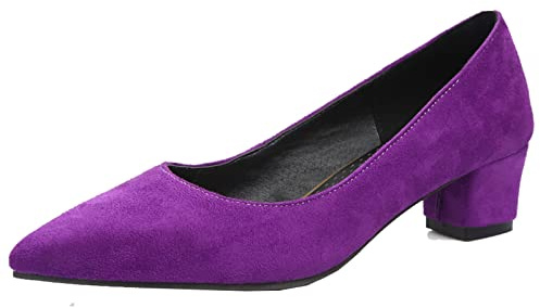 Smilice Zapatos de tacón de bloque y puntiagudos para mujer, morado, 48 EU