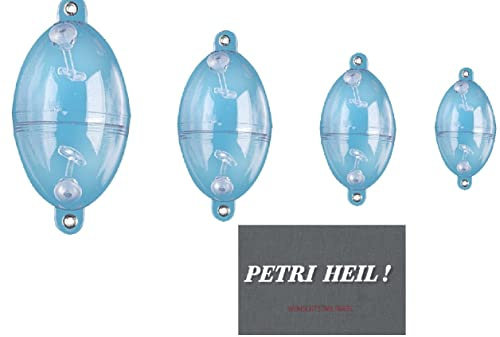blntackle76 Set med 2–4 vattenkulor Buldo klar oval 8,15, 30 och 40 gram, med metallöljetter bubbelvattenkula ägg gratis Petri-klistermärke (mix: 1 x 8, 1 x 15, 1 x 30 och 1 x 40 gram)