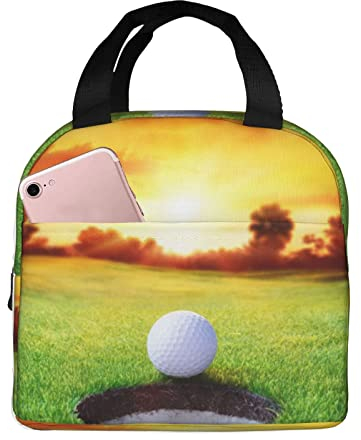 XVBCDFG Sport Golf Ball Sunset Tree Bolsa de almuerzo, papel de aluminio portátil Aislamiento térmico grueso Bolsa de almuerzo Bolsa de almuerzo Bolsa de alm