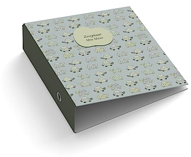 Ringordner | Ordner | personalisiert mit Wunschtext | Kleine Schildkröten | Mit Griffloch | für DIN A4 | 7,4 cm breit | Zeugnisse | grau grün | Dokumente
