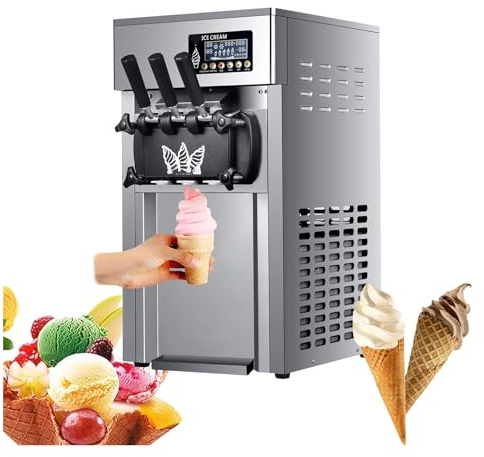 YOtat Macchina per Gelato Soft Commerciale da 18 L/H, Macchina per Gelato Soft da 1200 W Professionale con Display A LED, 3 Gusti, Ce/Fcc/CCC/Pse